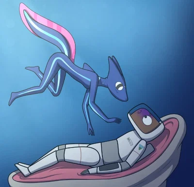 Alien Salamander girl saves you.