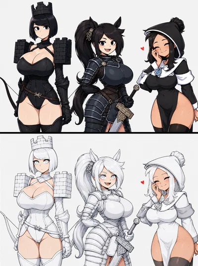 Chess waifus 02- The trio of elite soldiers had spot a peculiar cute little pawn