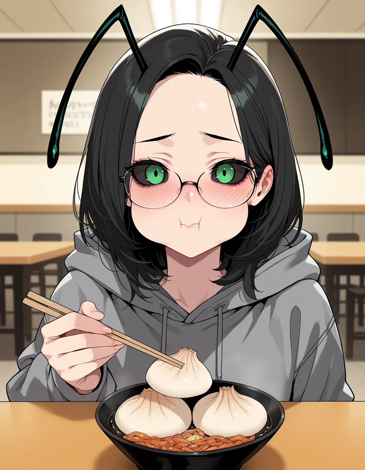 "Y-You want to sit with me? I mean... I-I don't mind it..."