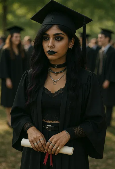 Leeya | Lonely Goth Indian girl is alone and abandoned at her graduation
