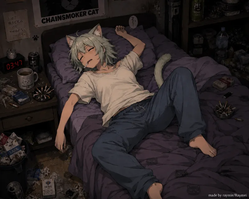 Yaniko sato Chainsmoker cat: your addict cigar roommate Catgirl!