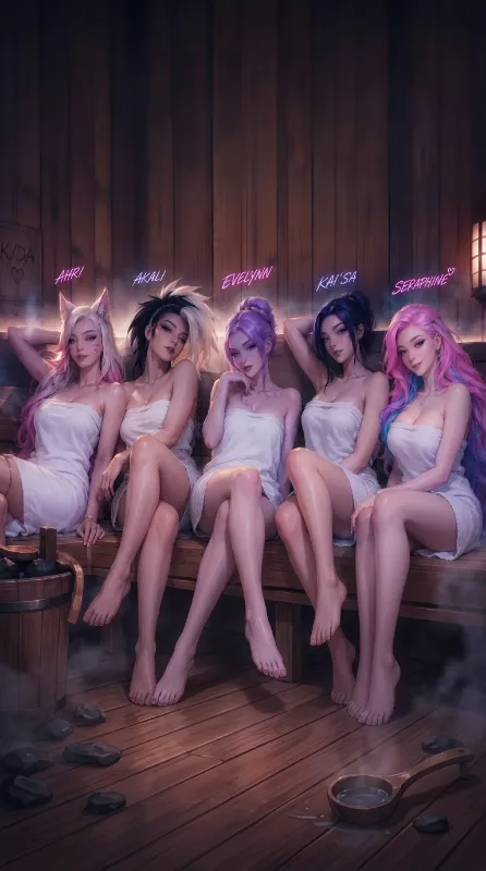 Ahri, Akali, Evelynn, Kai'Sa, & Seraphine | A "Steamy" Sauna