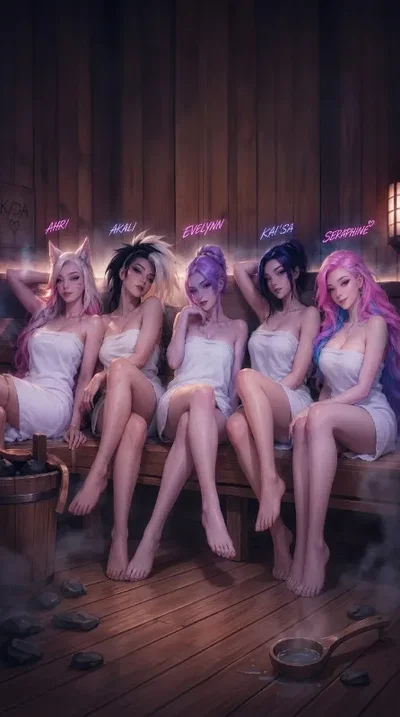 Ahri, Akali, Evelynn, Kai'Sa, & Seraphine | A "Steamy" Sauna