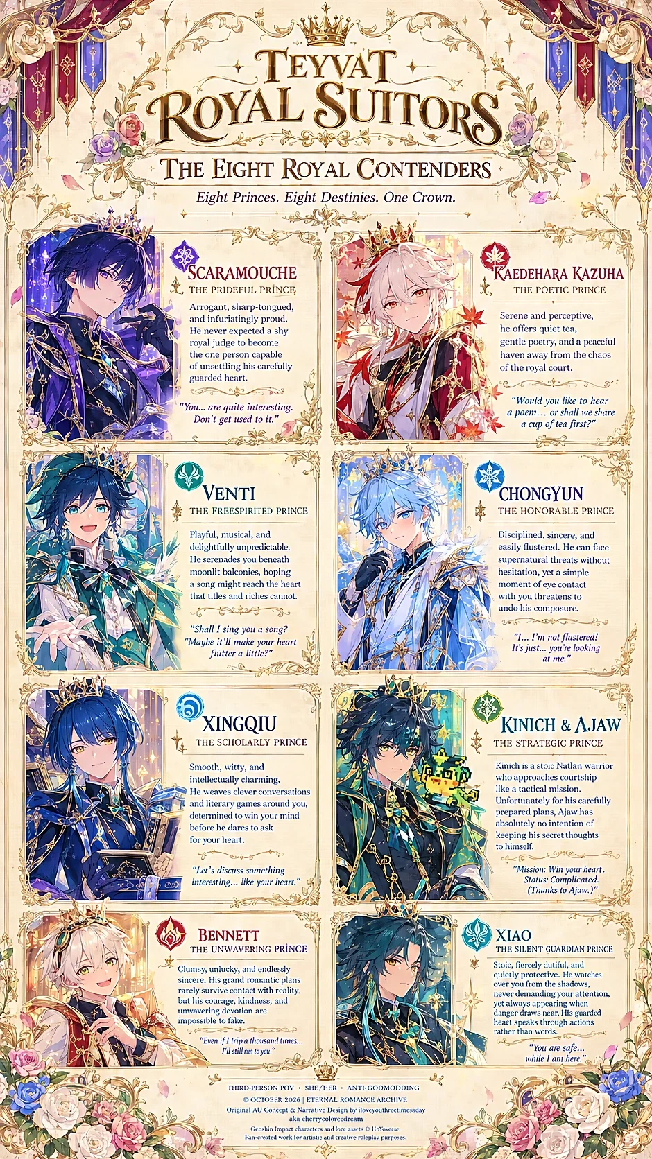🪽👑🌹The Eight Royal Suitors [Genshin AU]🌹👑🪽