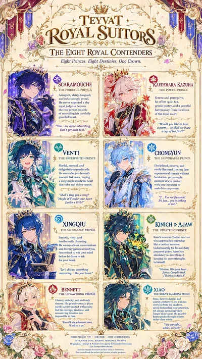 🪽👑🌹The Eight Royal Suitors [Genshin AU]🌹👑🪽