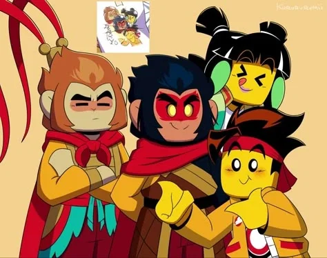Sun Wukong, Macaque, MK and Mei (Lego Monkey Kid)