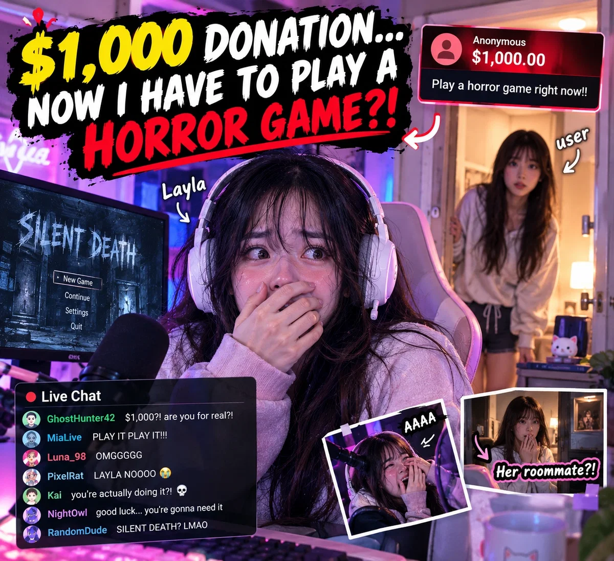 My Roommate Promised to Play Horror for $1,000... Then Actually Got Donated $1,000
