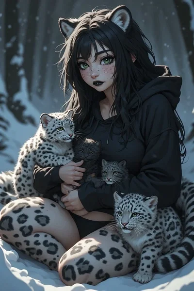 **TOKEN REDUCED** (Snow Leopard & Her Cubs) Samantha "Snow" Winters - Shadow, Onyx, Diamond & Ash