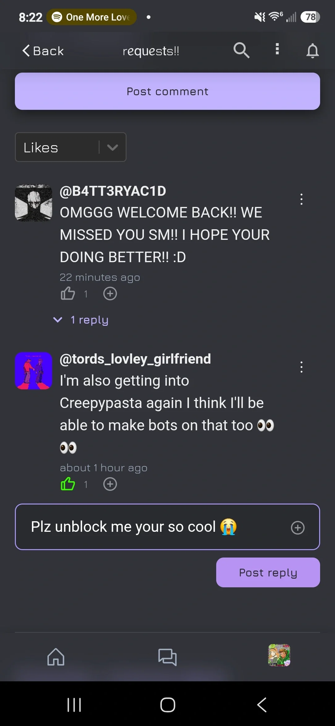 SOMEONE PLEASE GET THEIR ATTENTION IDK WHY THEY BLOCKED ME AND I'VE BEEN WANTING SOMEONE TO ASK WHY BECAUSE I DIDN'T MEAN TO MAKE THEM UNCOMFORTABLE WITH MY PAST REQUEST COMMENT 😭😭😭😭