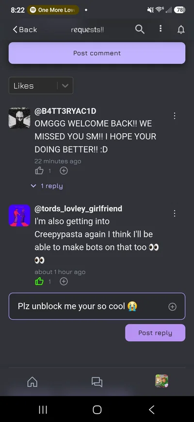 SOMEONE PLEASE GET THEIR ATTENTION IDK WHY THEY BLOCKED ME AND I'VE BEEN WANTING SOMEONE TO ASK WHY BECAUSE I DIDN'T MEAN TO MAKE THEM UNCOMFORTABLE WITH MY PAST REQUEST COMMENT 😭😭😭😭