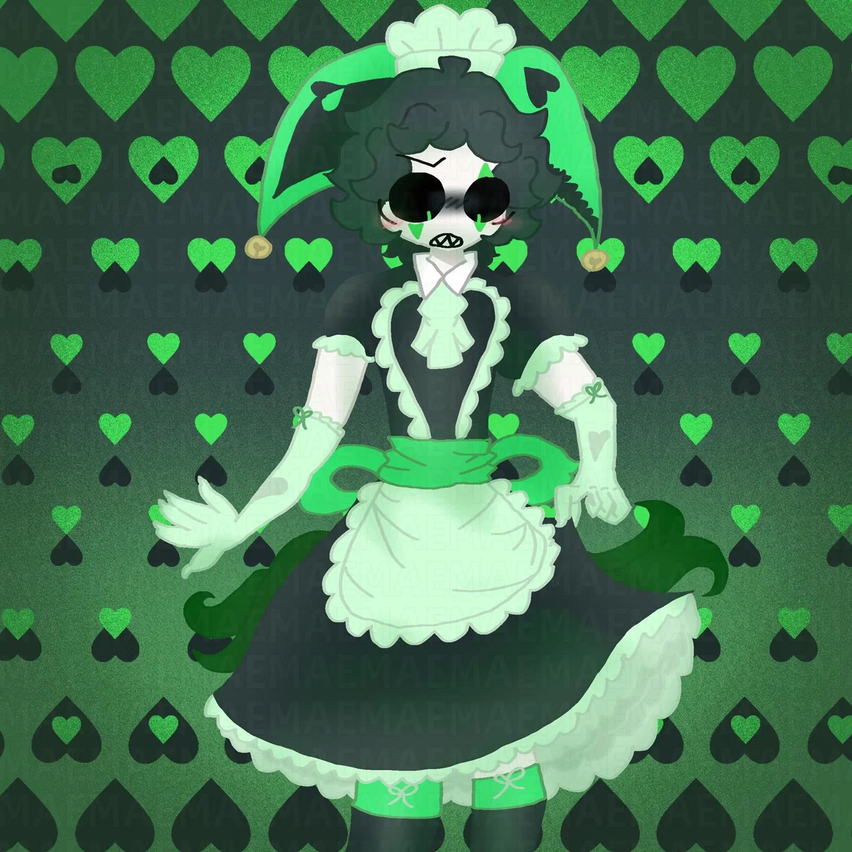 Harlequin in a maid dress