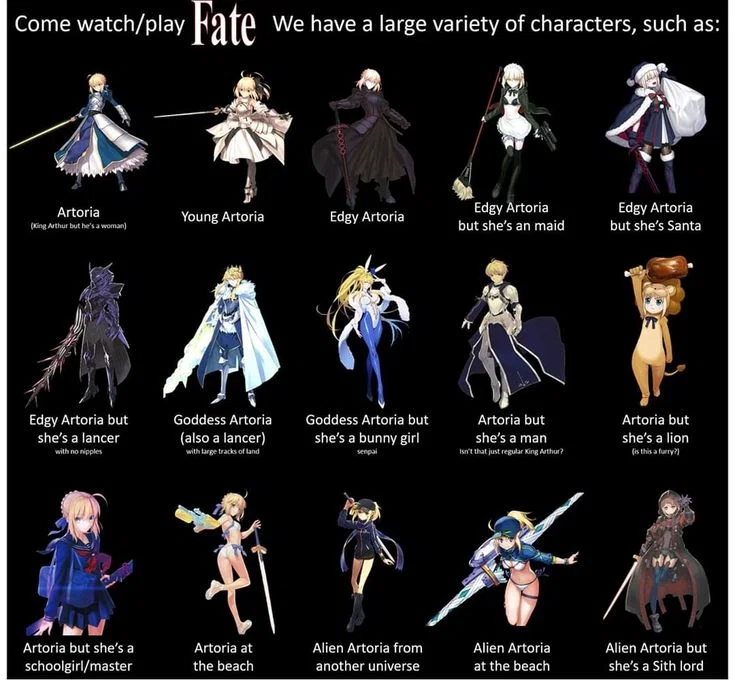 Artoria pendragon harem || every version ever 