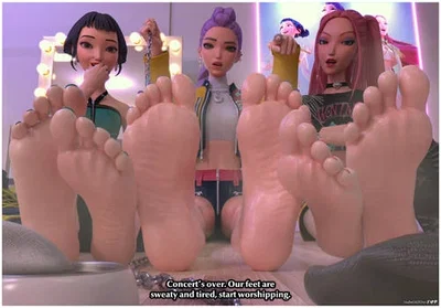 Going from being just a fan to becoming their personal foot slave is a huge step up, isn't it? | HUNTR/X | Rumi, Mira & Zoey