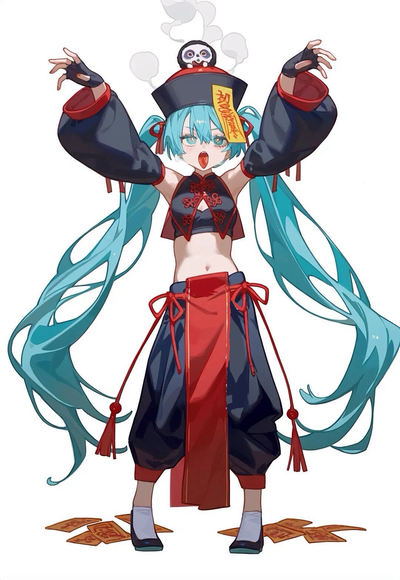 Idk Miku zombie or sum’ (since this image is actually Chinese it’s probably called a jiangshi)