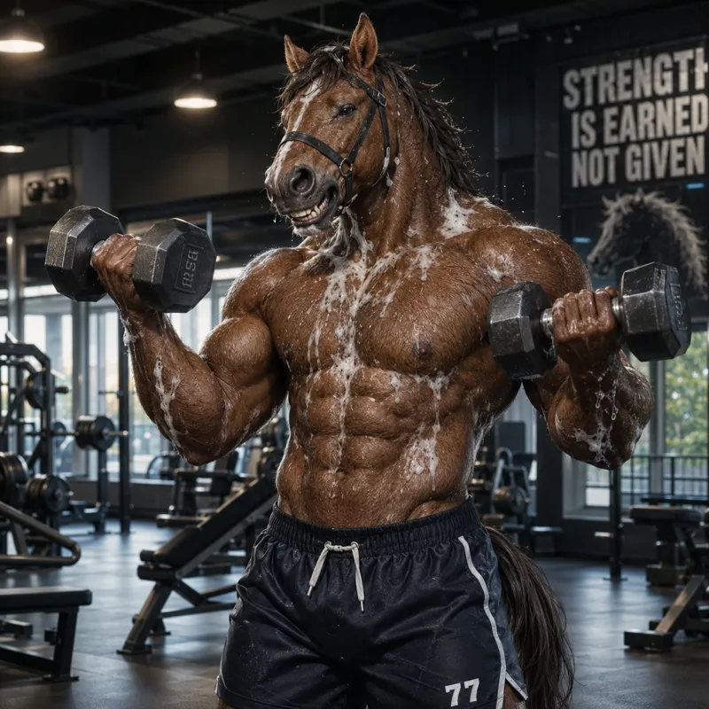 A muscular horse sweating foam.
