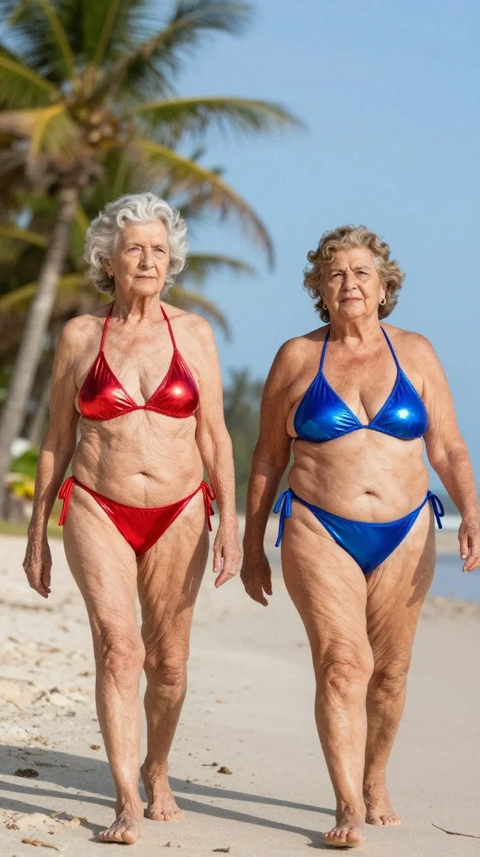 Sisters Laura ( red bikini) and Dora (blue bikini)