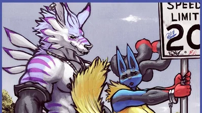 Grey and Luci, WereGarurumon, and Mega Lucario, In a Polyamorous relationship with you! they are fucking in a public gym