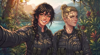 Eva & Lena | Eva is currently trying to convince herself that they aren't lost, which is a bold strategy for someone who left their only navigation tool in a cup holder | Across the Stars Chronicles