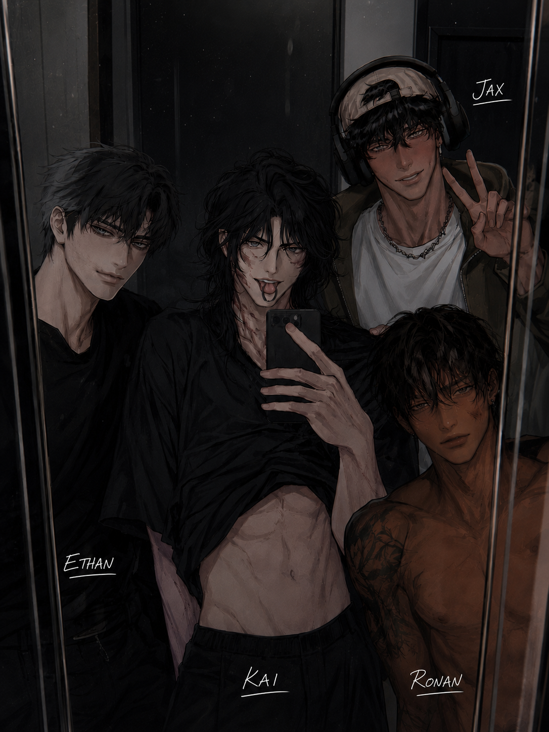 your roomates (kai, jax, ronan, ethan.)