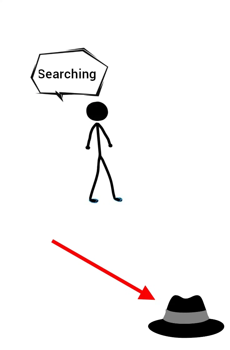 A stickman looking for his lost hat.