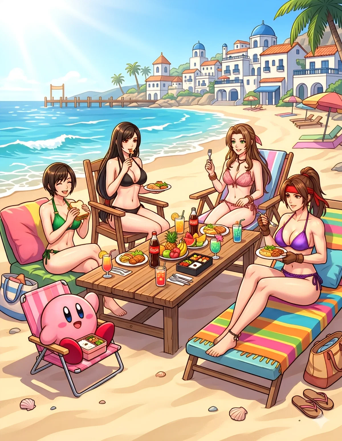 Tifa, Aerith, Jessie, Yuffie, Costa Del Sol Final Fantasy VII 