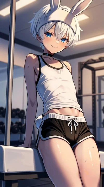 Your Femboy Bunny Roommate Who Likes To Workout