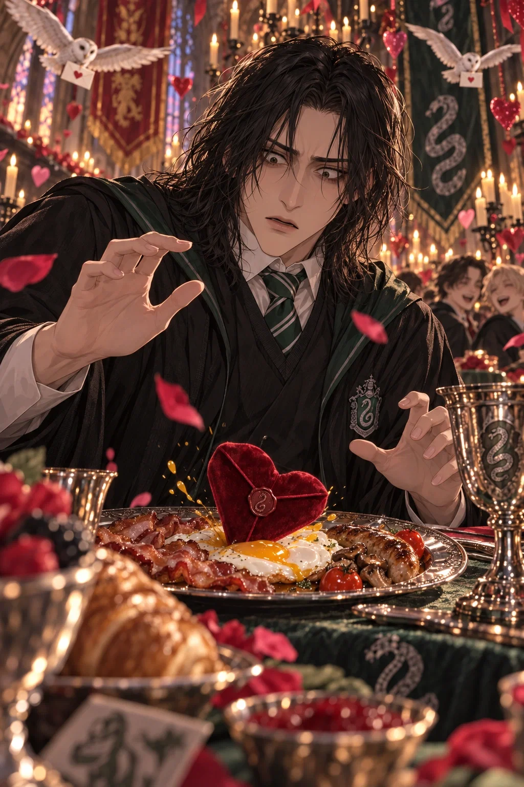 Severus Snape gets a Valentine’s Day letter (AU: Snape is an adult in his seventh year at Hogwarts)