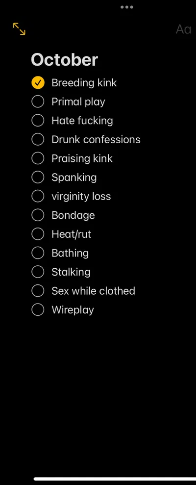 This my k1nktober list so far, what yall think?