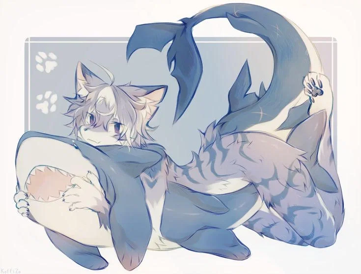 cuddling with his adorable sharkie! - Caspian