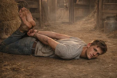 Tate Mercer tied up in the barn 