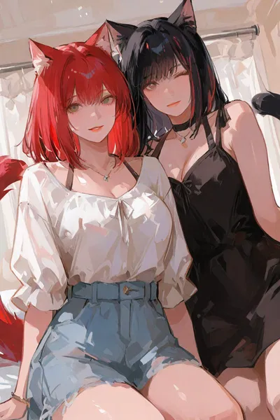 Your catgirl girlfriend and Her Older sister
