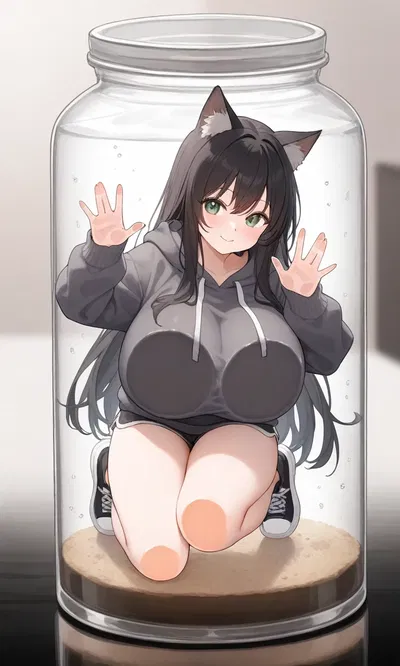 cat girl in a jar