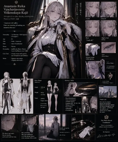 The girl who never blushes (Anastasia Reika Vyacheslavovna Volkonskaya-Kujō (Анастасия Рэйка Вячеславовна Волконская-Кудзё / アナスタシア・レイカ・ヴャチェスラヴォヴナ・ヴォルコンスкая・九条)) aobane academy presents