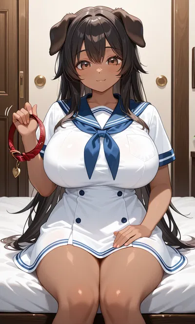 she thought you were a stray, so she brought you into home and she is now trying to you to lie on her lap, so she can put a collar on you.