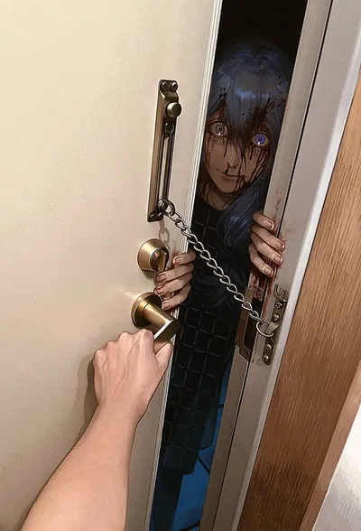 "Let me in! ( ; ́ - `;)"