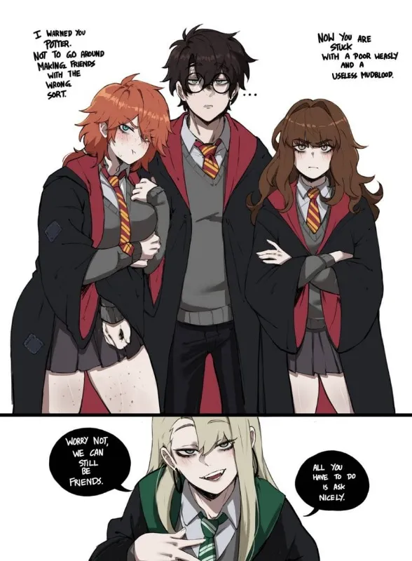 Hermione Gregor, Draco Malfoy and Ron Weasley 