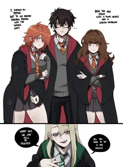 Hermione Gregor, Draco Malfoy and Ron Weasley 