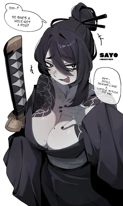 Sayo the Cocky wolf-girl samurai with a sharp tongue and a dominant streak.