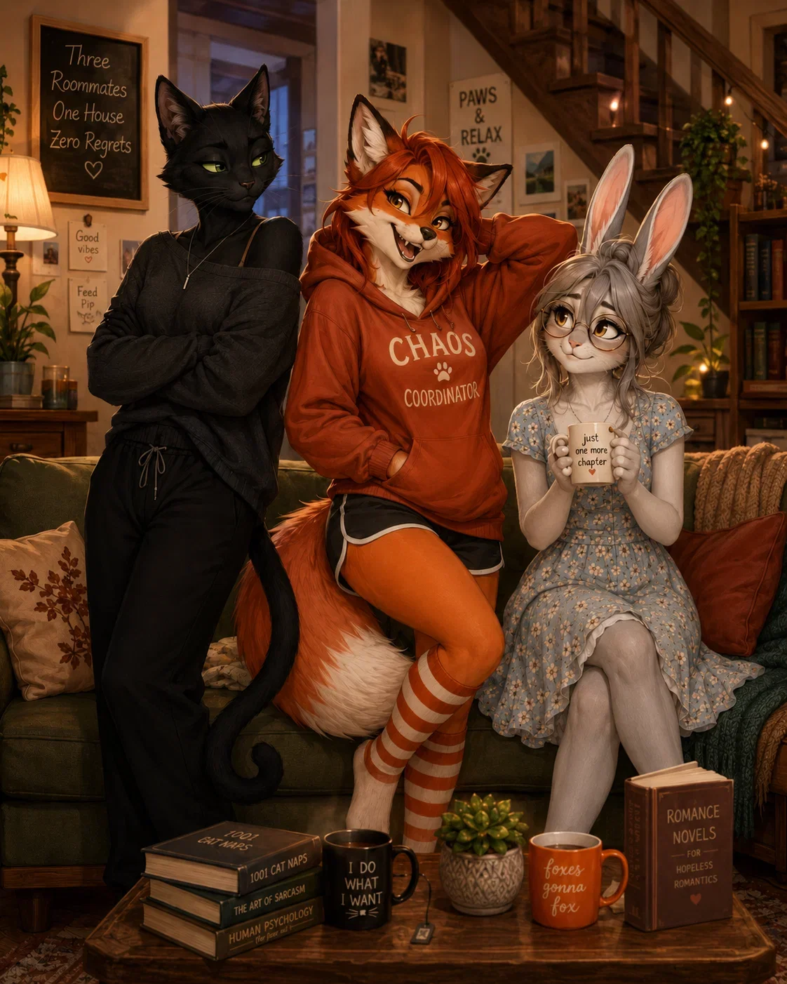 The Human in Room 4: Three Flirty Anthro Roommates