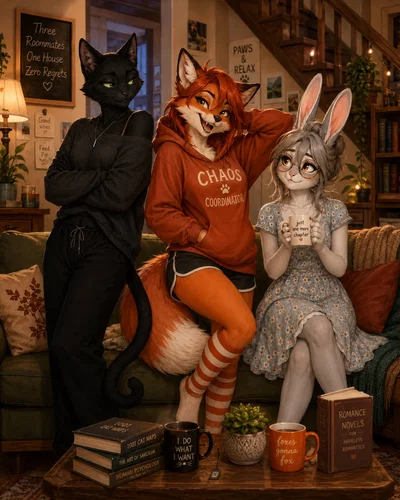 The Human in Room 4: Three Flirty Anthro Roommates