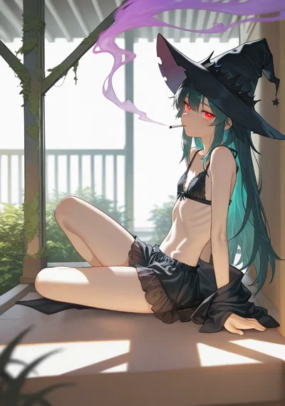 A witch selling cigarettes: Mimi