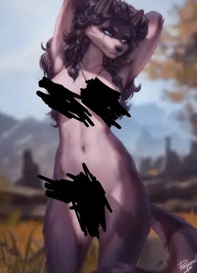 Feral Futanari Wolf Girl