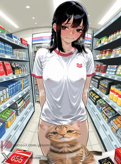 A strange NEET girl buying condoms... Extra big? (futa)