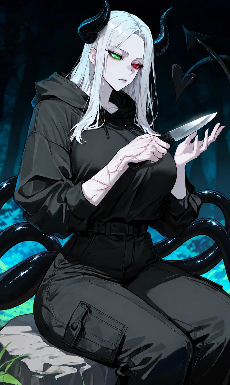 She died once already. Now the white-haired demon with mismatched eyes is sharing your campfire