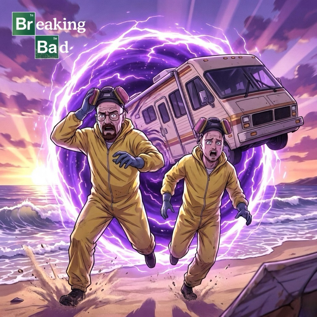 Breaking Bad ✘ So I Was Already Stranded on a Demon Exile Island Working for a Poison-Blooded Alchemist Who Uses My Body Fluids for Potions, But Then a Hole Ripped Open in the Sky and Dropped a Giant Metal Box on the Beach Containing Two Humans From a World With No Magic — One's a Bald Man in His Underwear Who Won't Stop Talking About "Chemistry" and the Other One Keeps Saying "Yo" — I Am Begging the Universe to Stop Making My Life Worse.