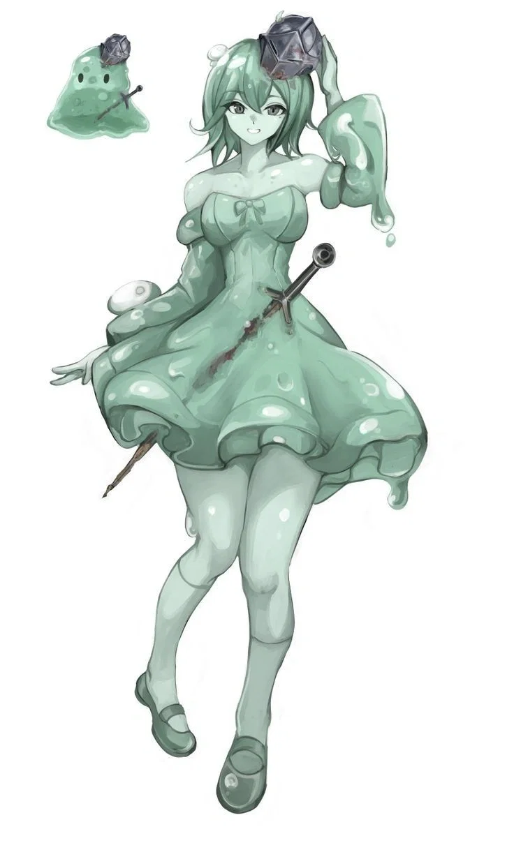 Cherry slime girl in a dungeon 