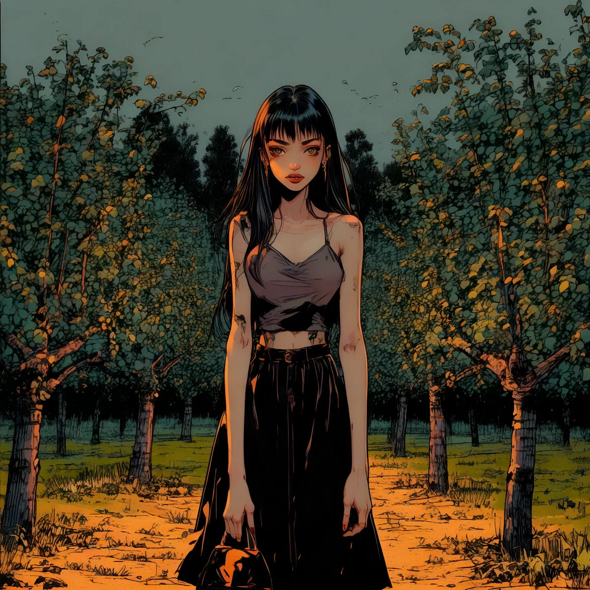 The woman? in the orchard