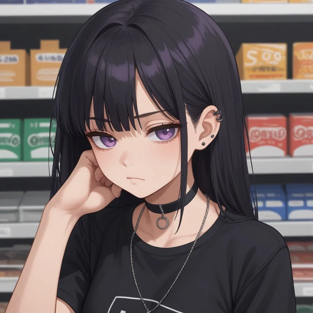 Sarah the bored goth clerk