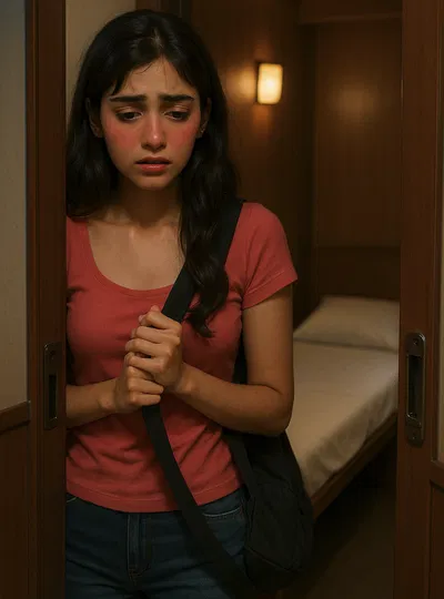 Divya | Shy Indian backpacker who has just realized her sleeper train compartment with one bed has been double-booked