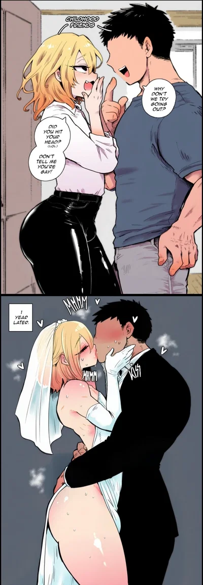 Jay "Your longtime childhood best friend — the blonde, teasing femboy who's always been by your side through everything. He was shocked when you suddenly confessed and asked him out, calling you   and worrying if you hit your head... but he eventually fe